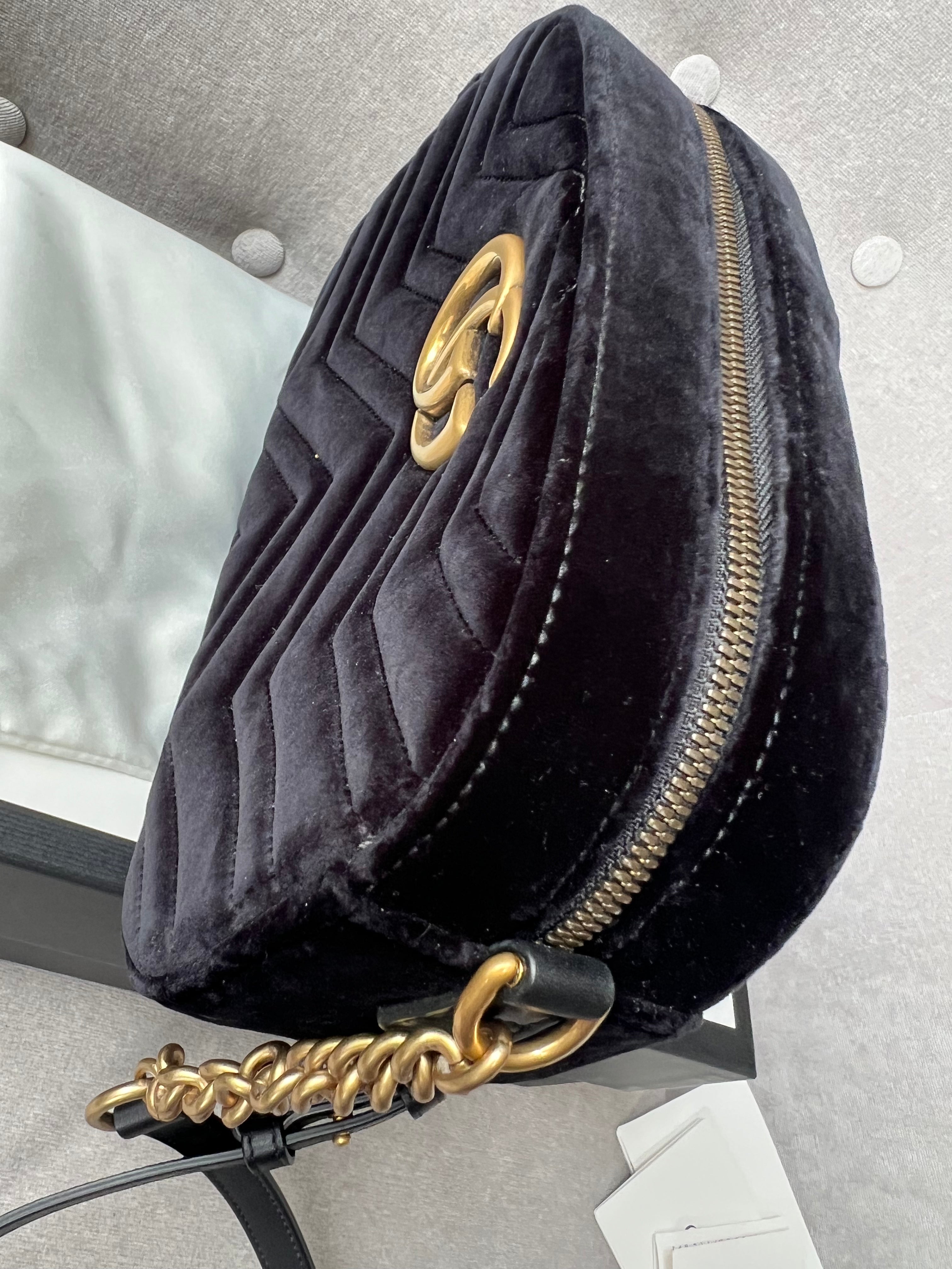 Gucci GG Black Velvet Marmont Small Shoulder Bag