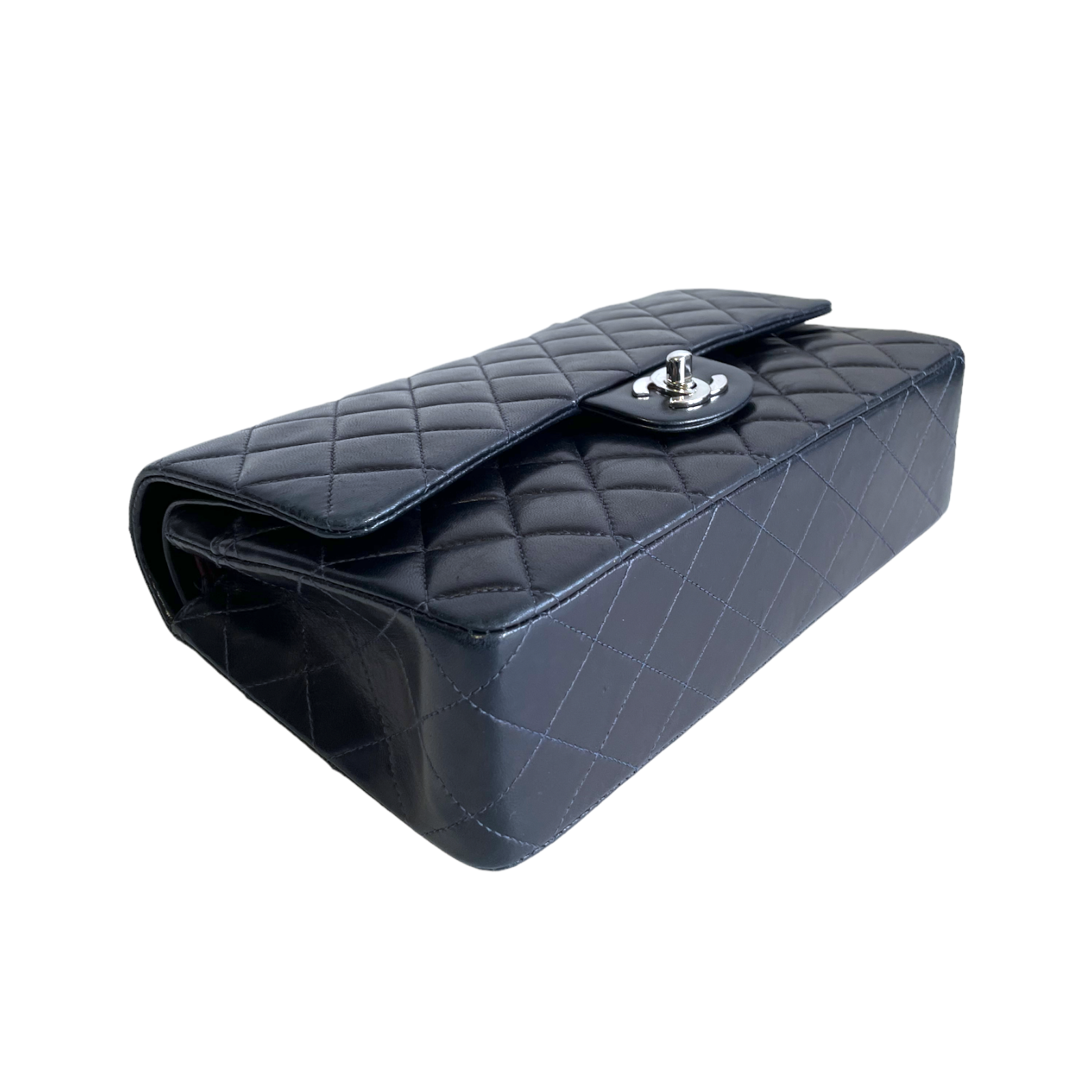 Chanel Classic Double Flap Medium Navy Blue Lambskin Silver