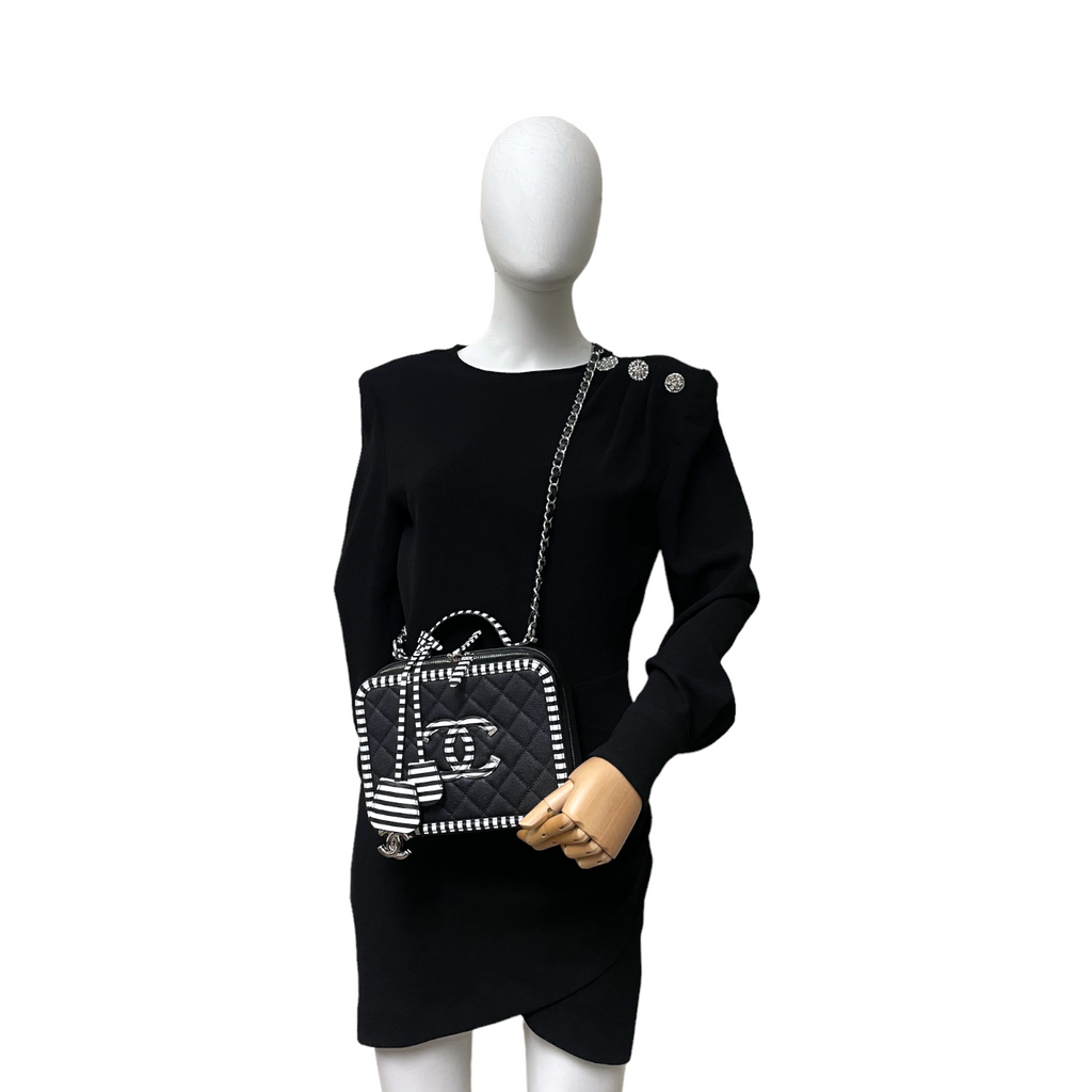Chanel Filigree Vanity Case Small Black Caviar Silver