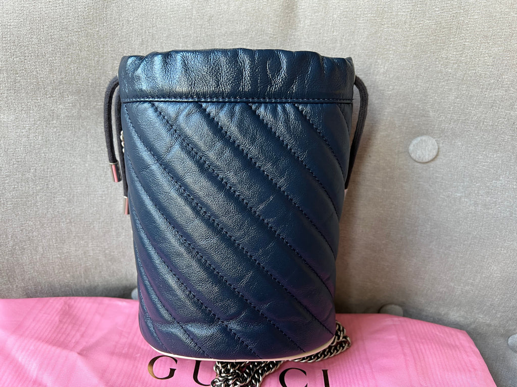 Gucci GG Navy Torchon Marmont GG Mini Bucket Bag
