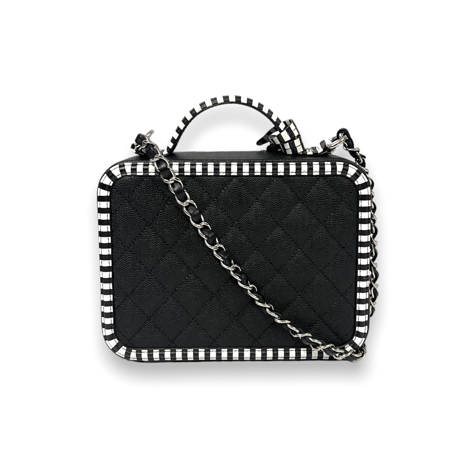 Chanel Filigree Vanity Case Small Black Caviar Silver