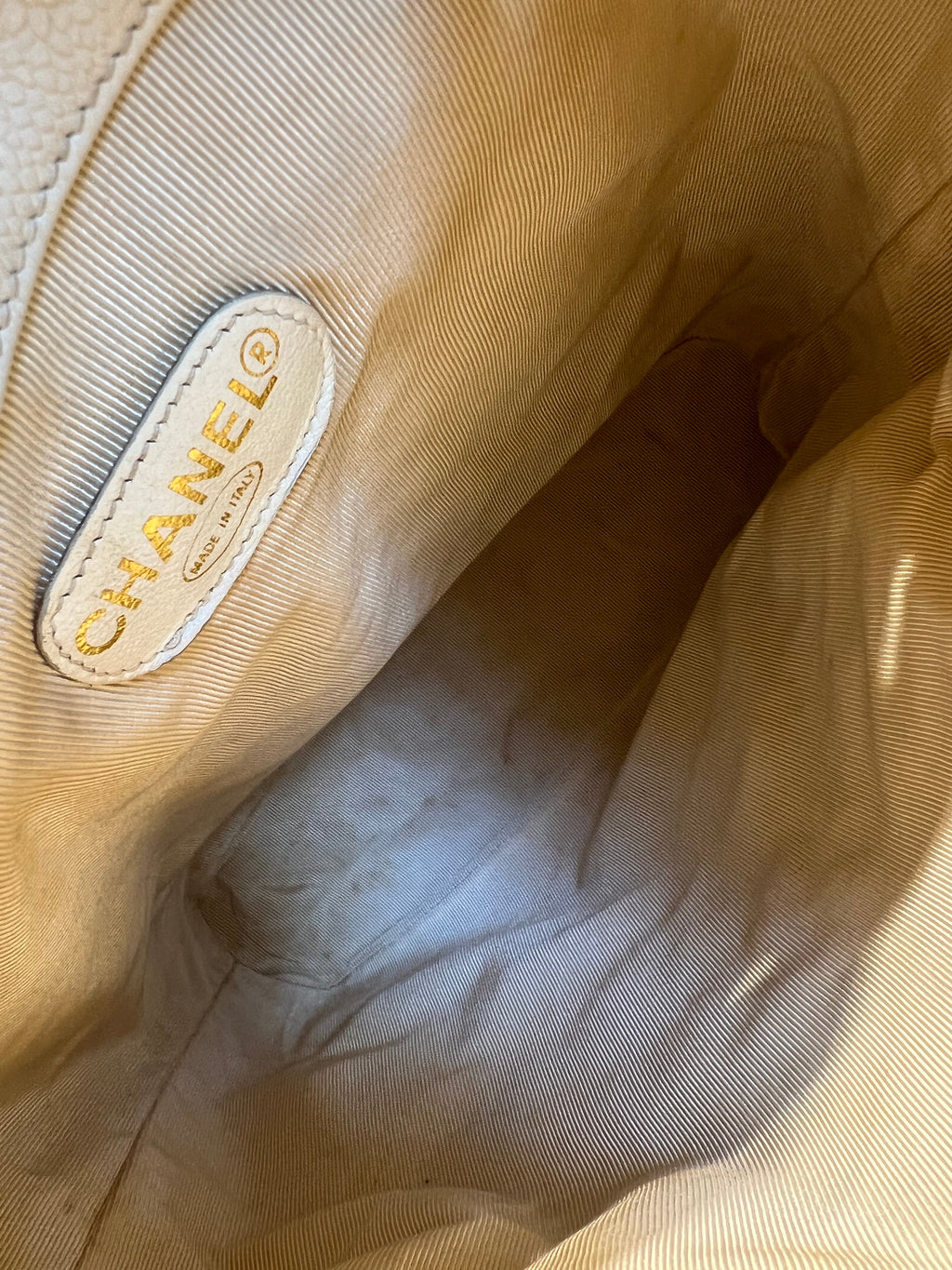 Chanel Vintage White Caviar Backpack Bag with 24k Gold Hardware