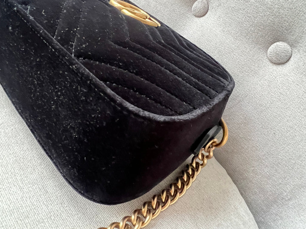 Gucci GG Black Velvet Marmont Small Shoulder Bag