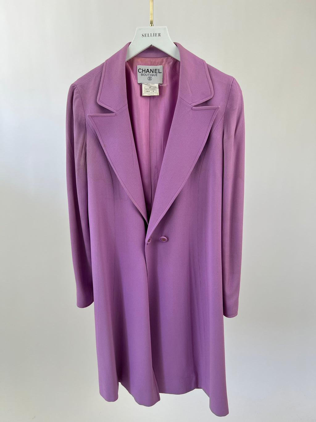 Chanel Vintage 97/P Lilac Longline Blazer with CC Button Detail Size FR 38 (UK 10)