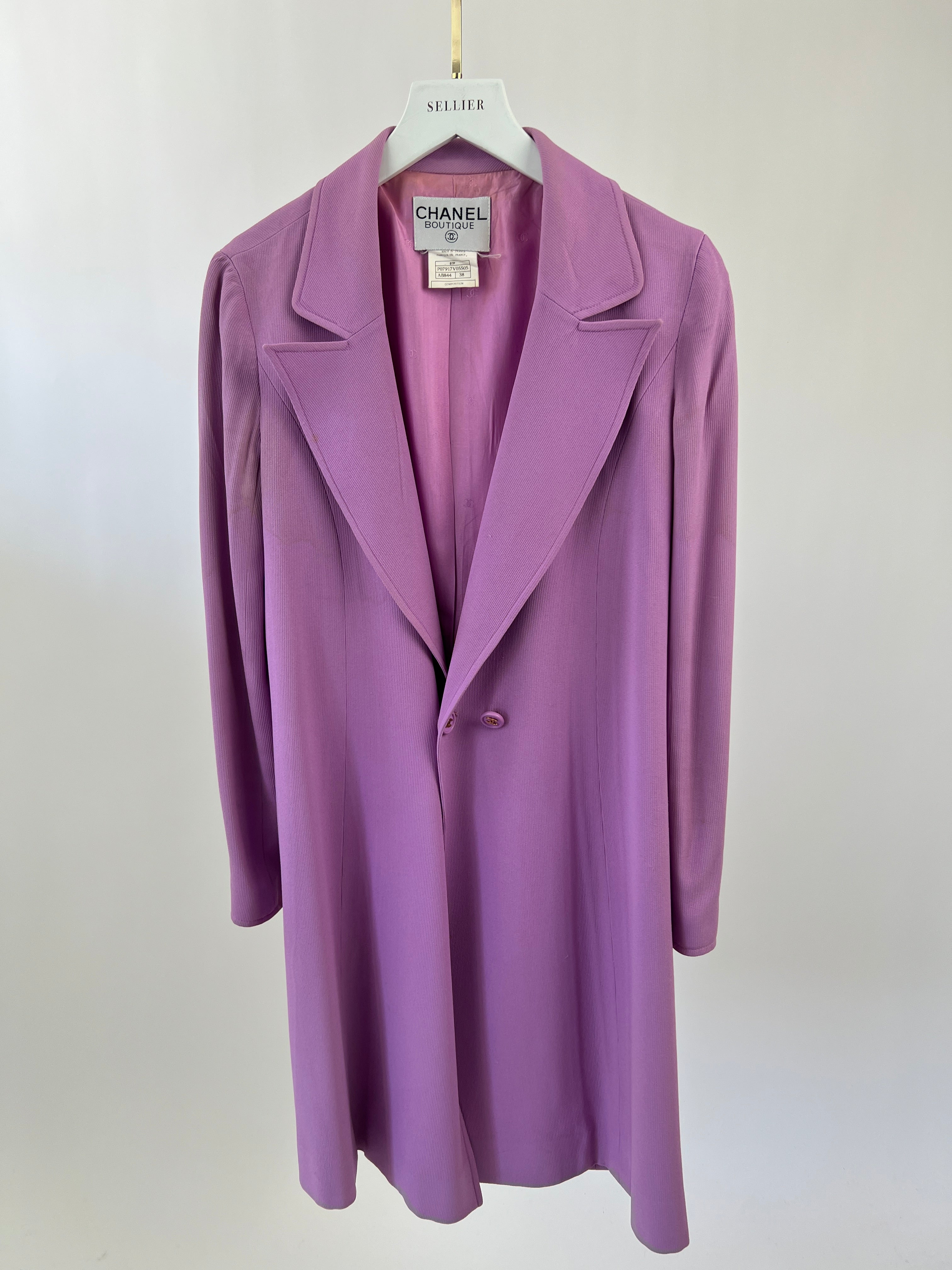 Chanel Vintage 97/P Lilac Longline Blazer with CC Button Detail Size FR 38 (UK 10)