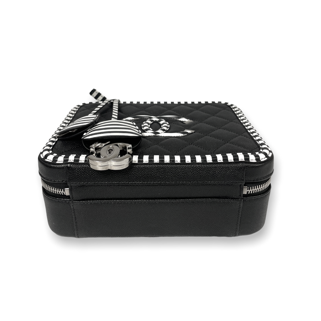 Chanel Filigree Vanity Case Small Black Caviar Silver