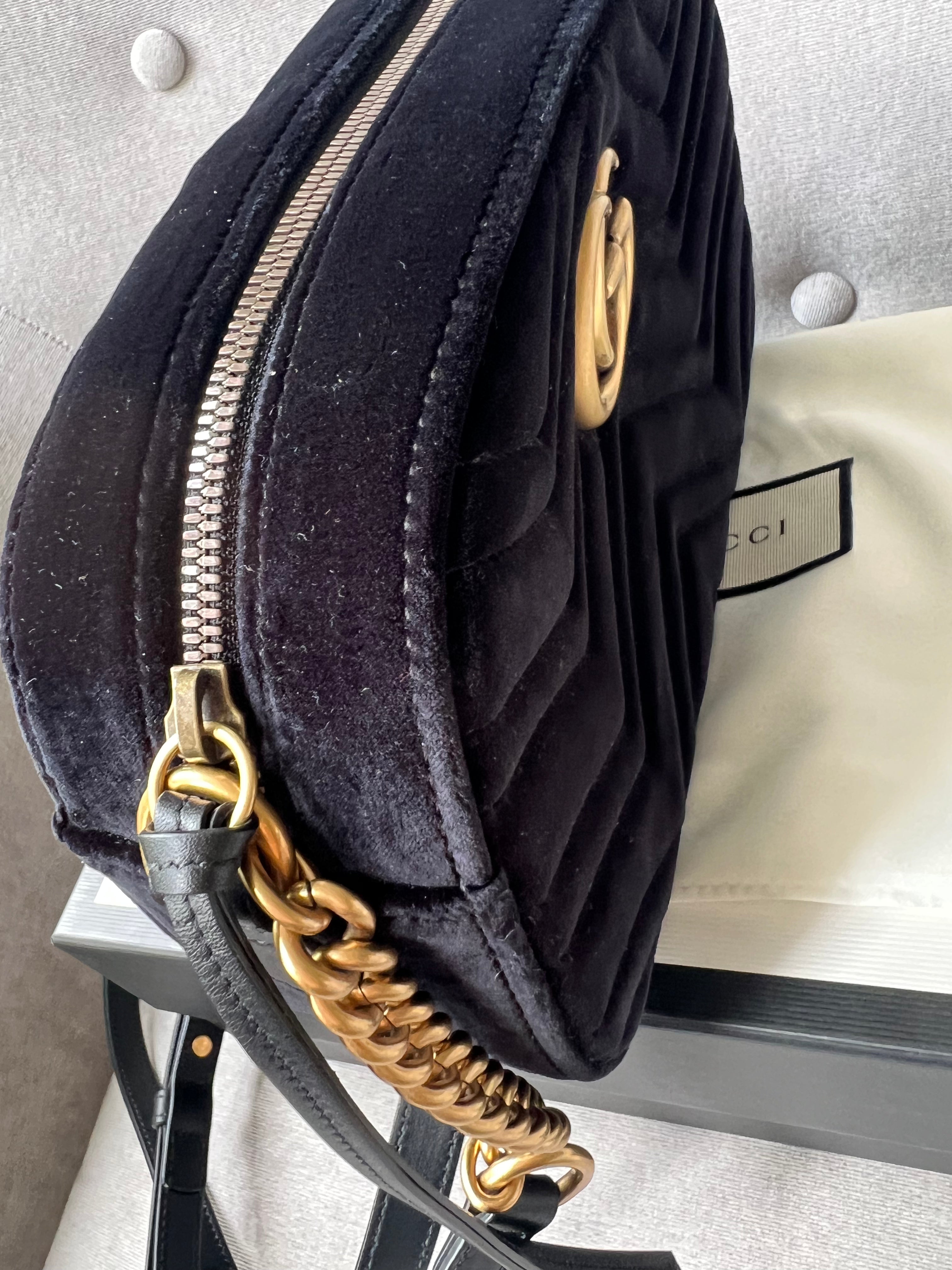 Gucci GG Black Velvet Marmont Small Shoulder Bag