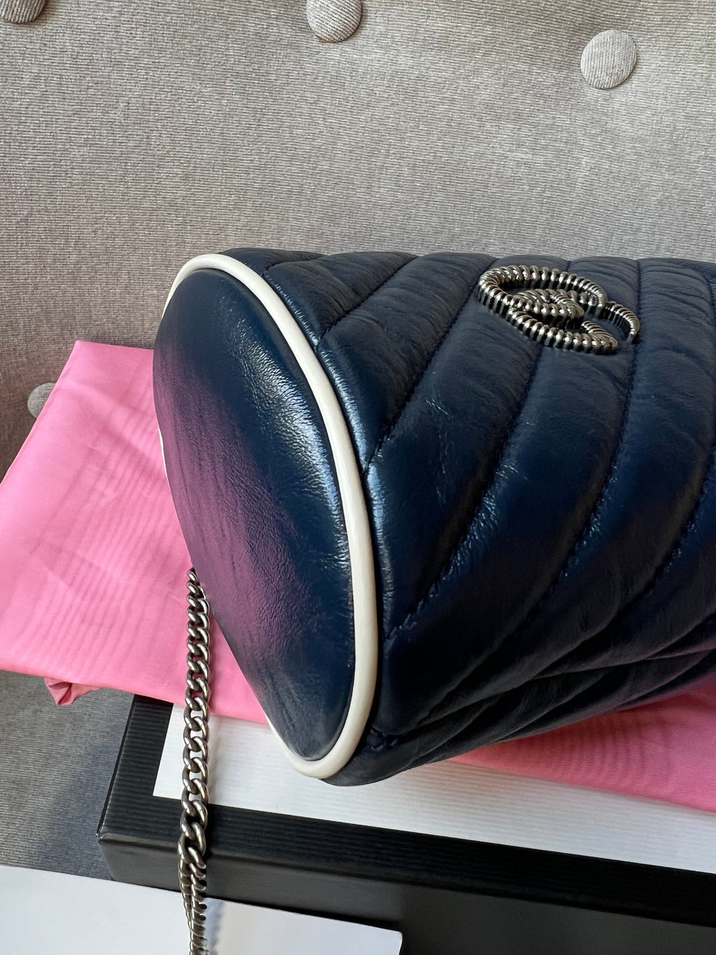 Gucci GG Navy Torchon Marmont GG Mini Bucket Bag