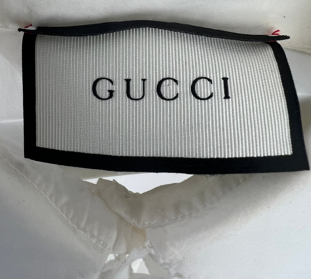 Gucci White Ruched Short Sleeve Blouse with Pearl GG Detailing IT 38 (UK 6)