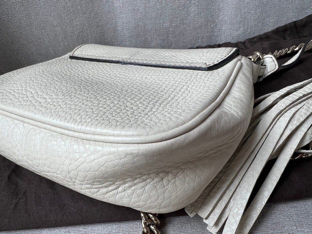 Gucci White Mini Soho Chain Crossbody Flap Bag