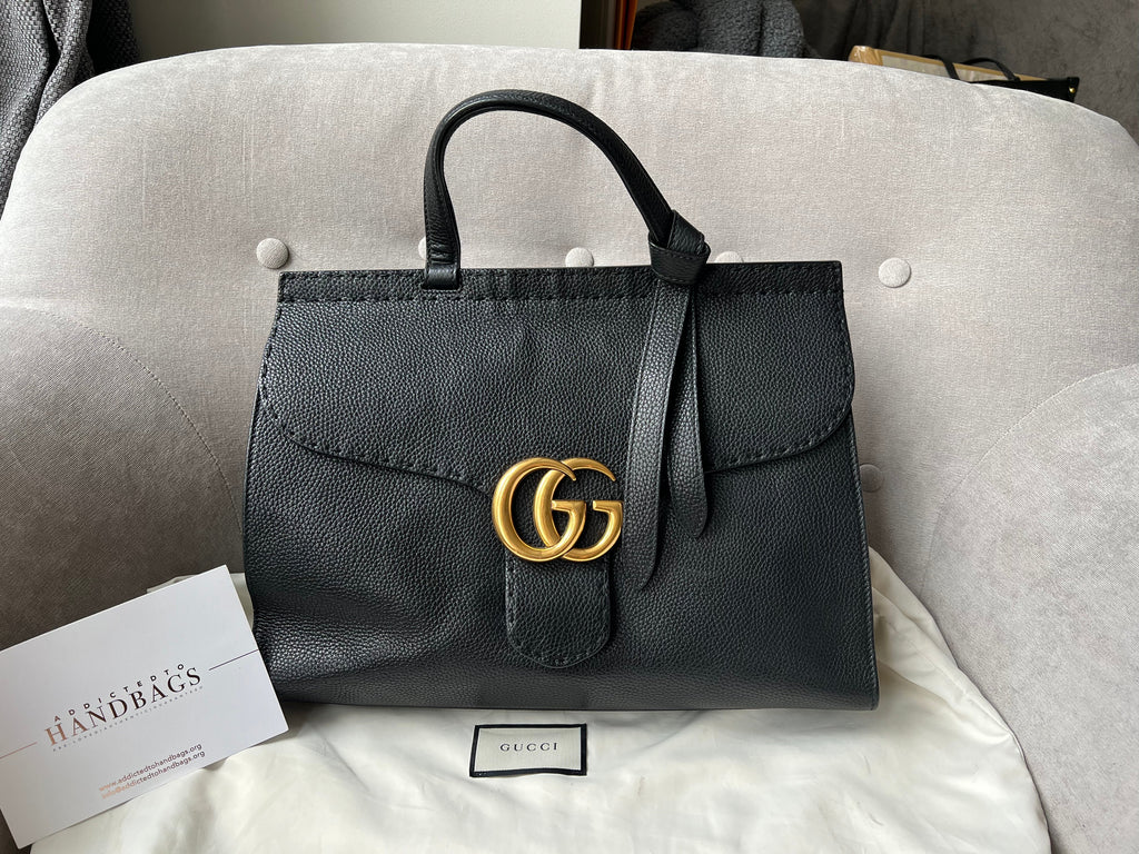 Gucci GG Black Marmont Medium Top Handle Bag