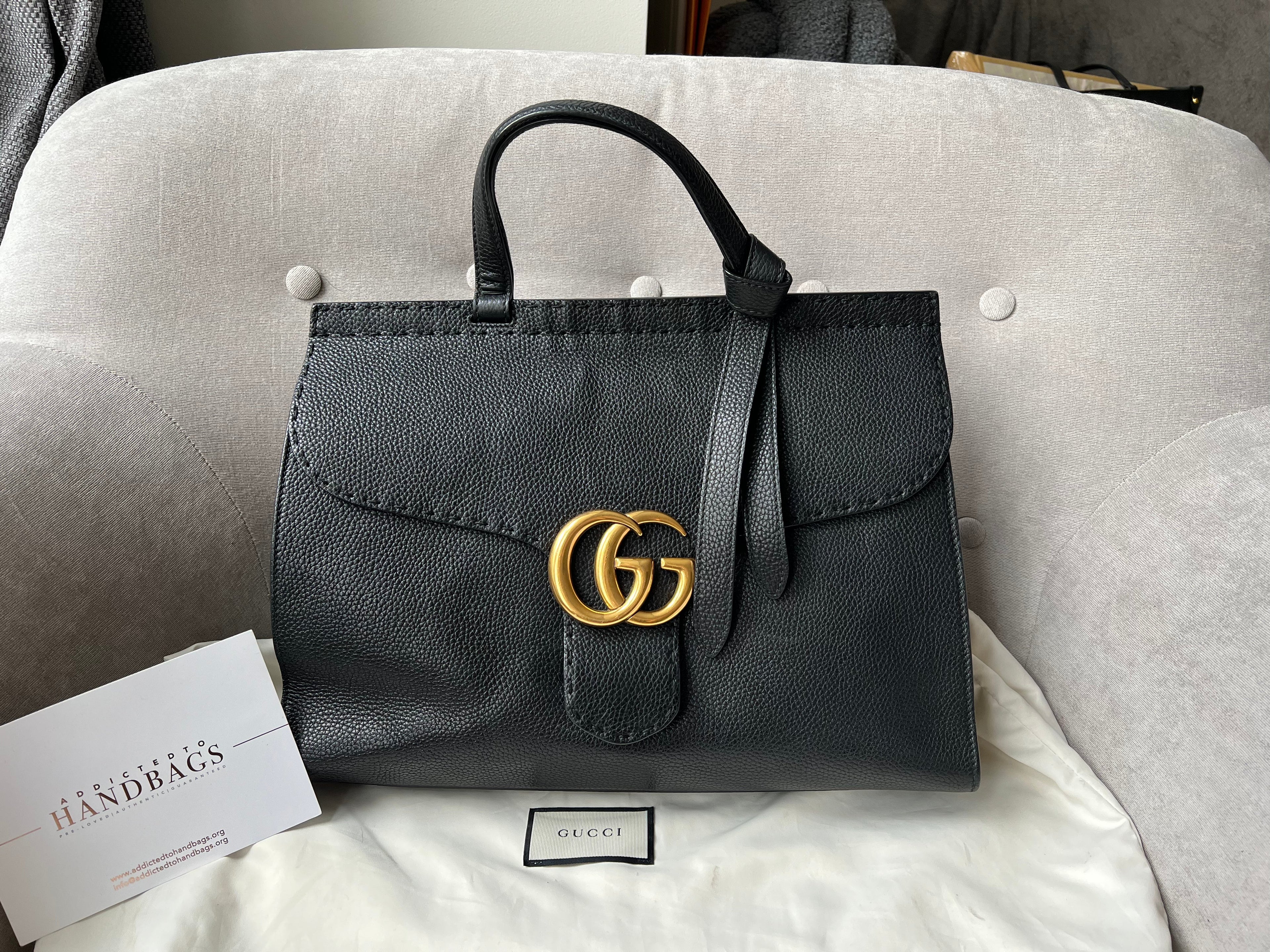 Gucci GG Black Marmont Medium Top Handle Bag