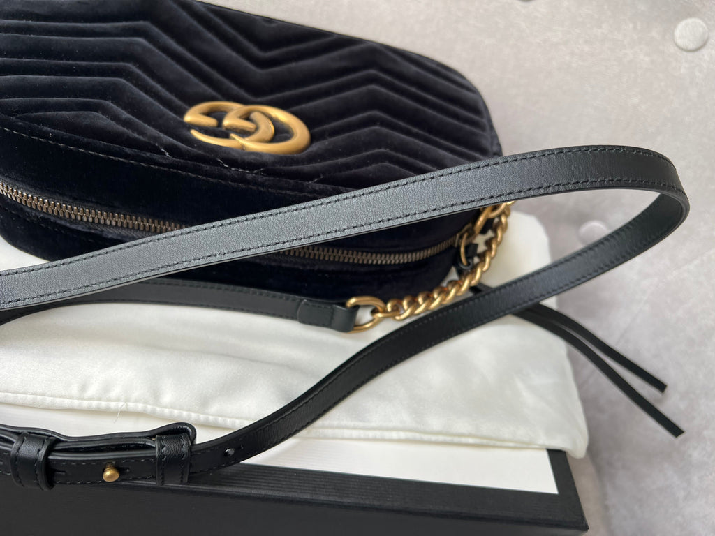 Gucci GG Black Velvet Marmont Small Shoulder Bag