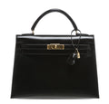 Hermès Kelly 32 Black Box Leather Bag GHW
