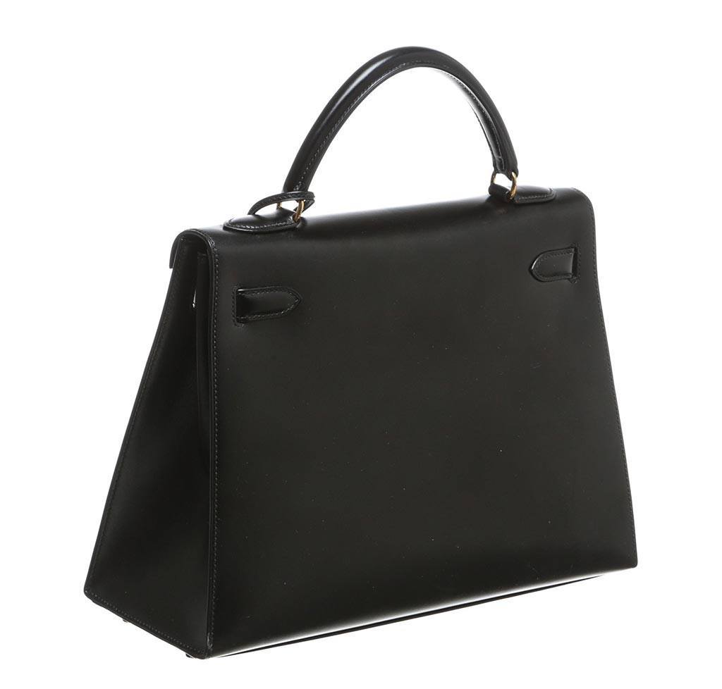Hermès Kelly 32 Black Box Leather Bag GHW