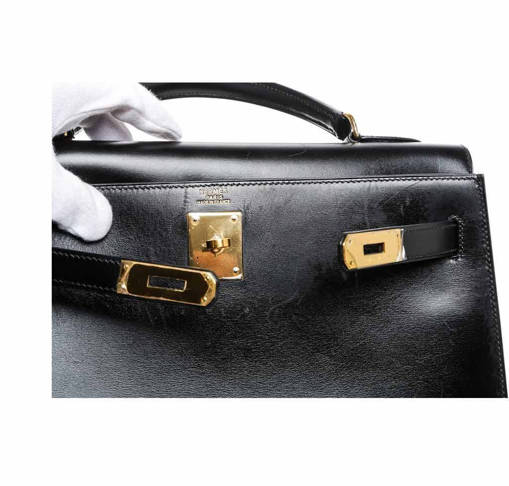 Hermès Kelly 32 Black Box Leather Bag GHW