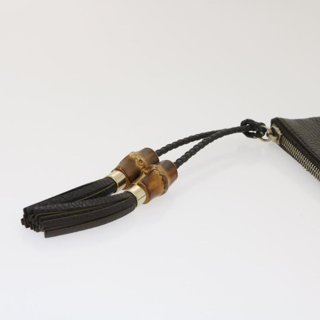 GUCCI Clutch Bag Leather Bamboo Brown Auth ki1847