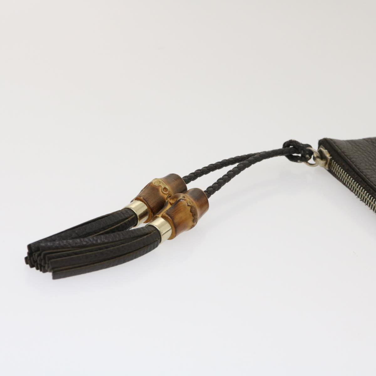 GUCCI Clutch Bag Leather Bamboo Brown Auth ki1847