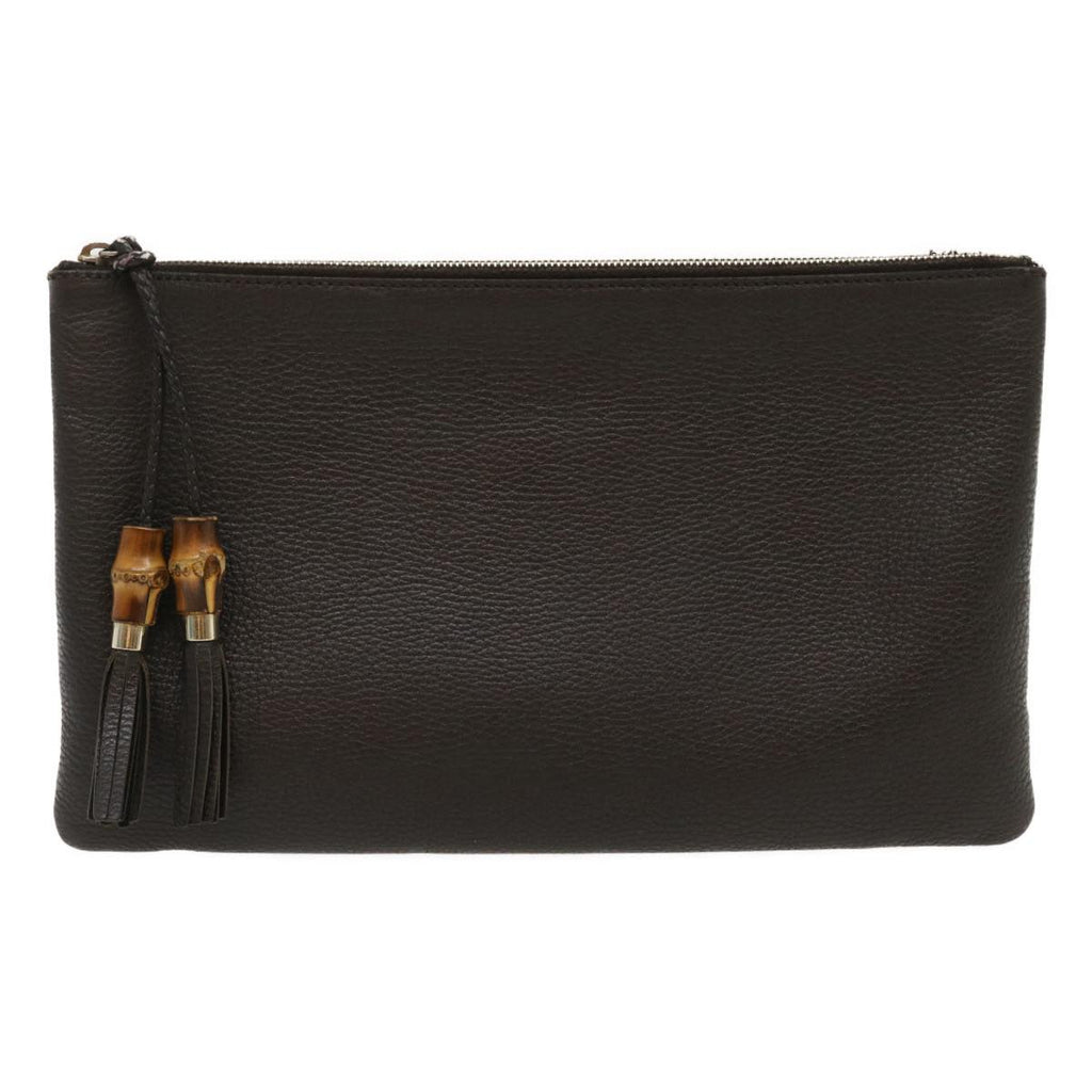 GUCCI Clutch Bag Leather Bamboo Brown Auth ki1847