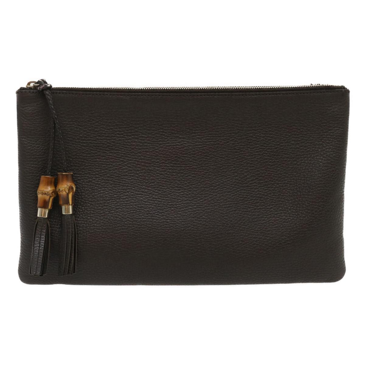 GUCCI Clutch Bag Leather Bamboo Brown Auth ki1847