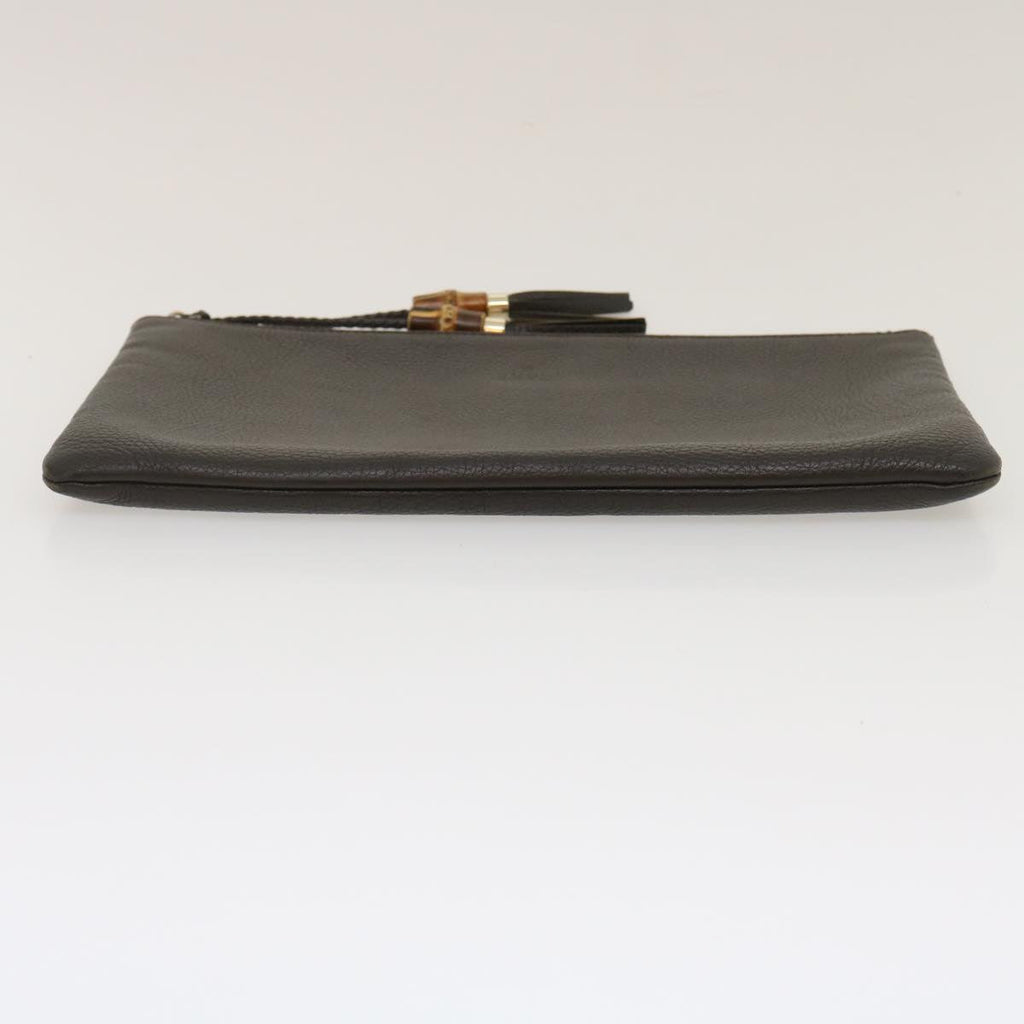GUCCI Clutch Bag Leather Bamboo Brown Auth ki1847
