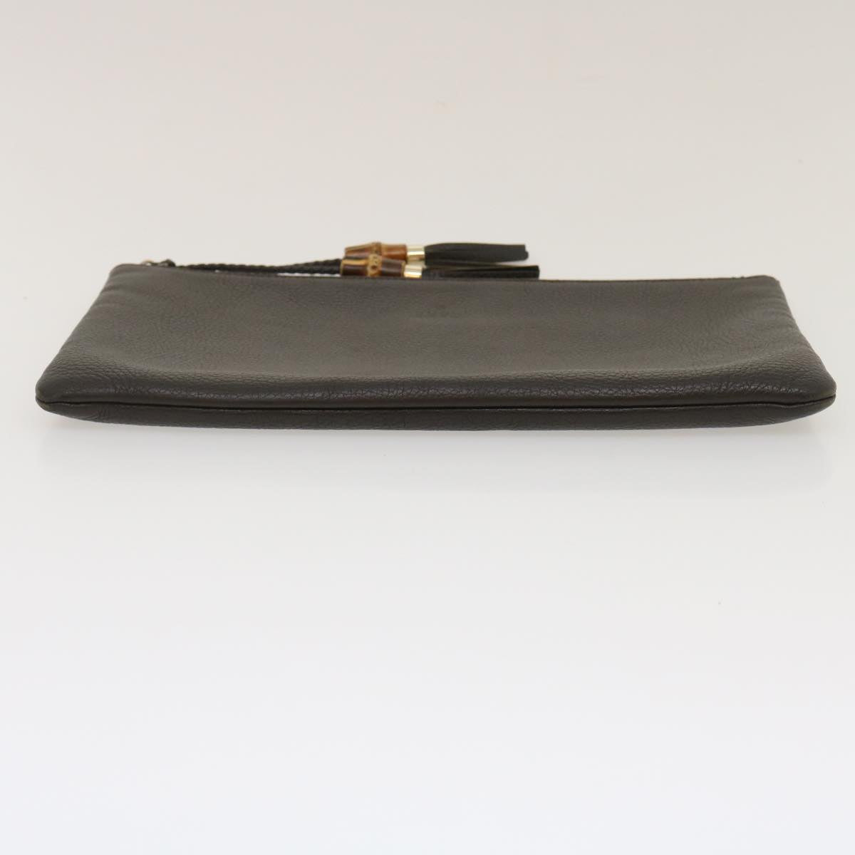 GUCCI Clutch Bag Leather Bamboo Brown Auth ki1847
