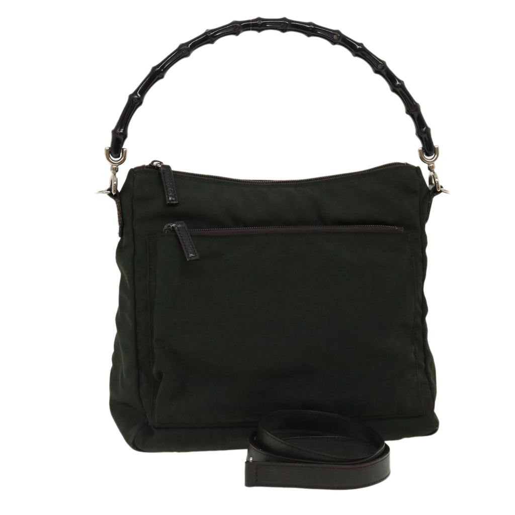 GUCCI Bamboo Shoulder Bag Nylon 2way Khaki 00005092122  ki2191
