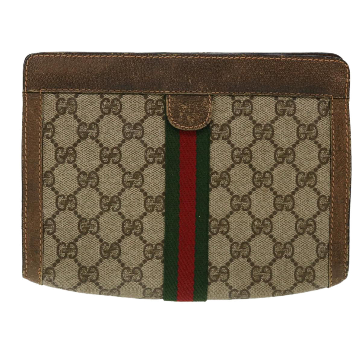 GUCCI GG Canvas Web Sherry Line Clutch Bag Beige Red Green 8901001  ki2301