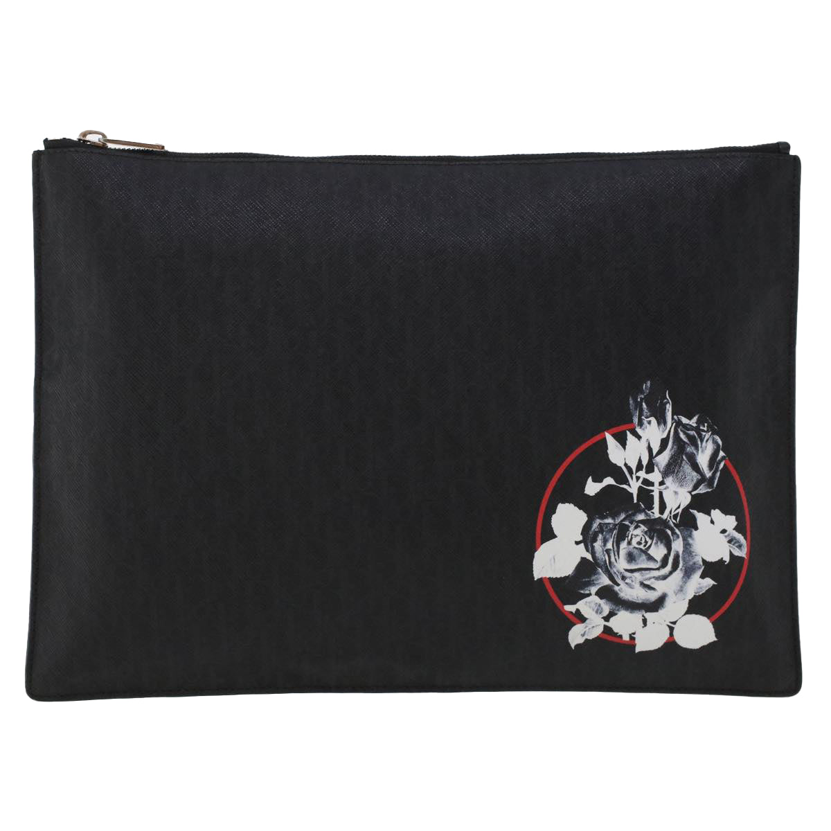 CHRISTIAN DIOR Rose Clutch Bag PVC Leather Black  ki3038
