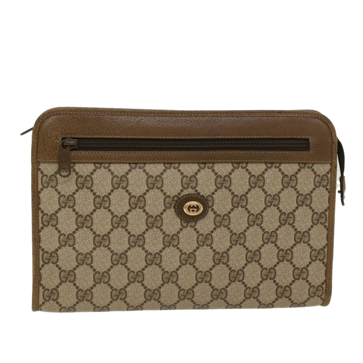 GUCCI GG Canvas Clutch Bag PVC Leather Beige 97.01.037  ki3062