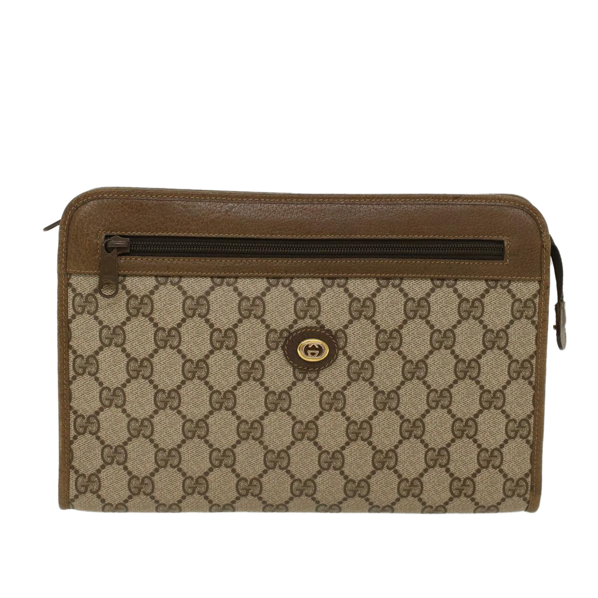 GUCCI GG Canvas Clutch Bag PVC Leather Beige 97.01.037  ki3062