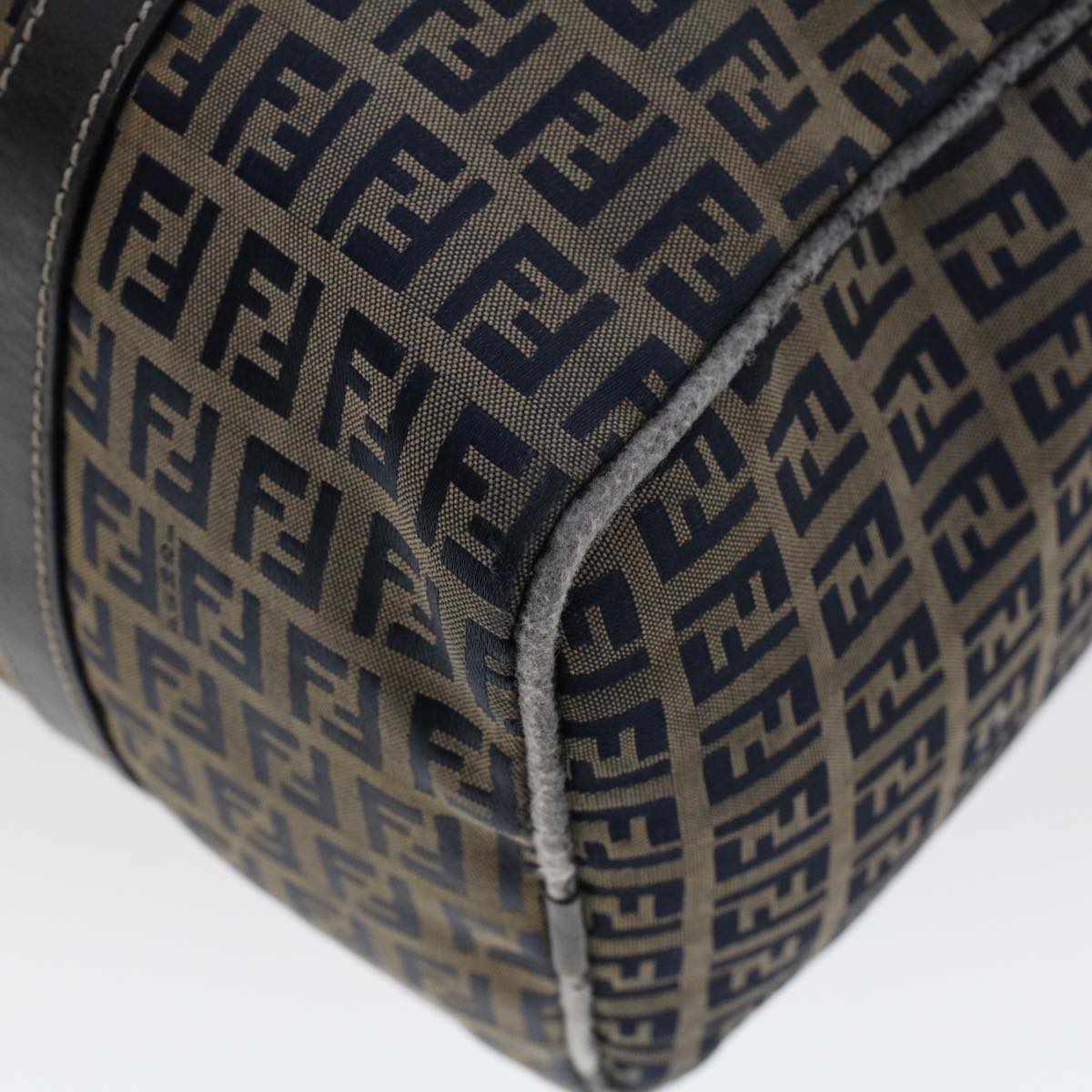 FENDI Zucchino Canvas Hand Bag Leather Navy  ki3064