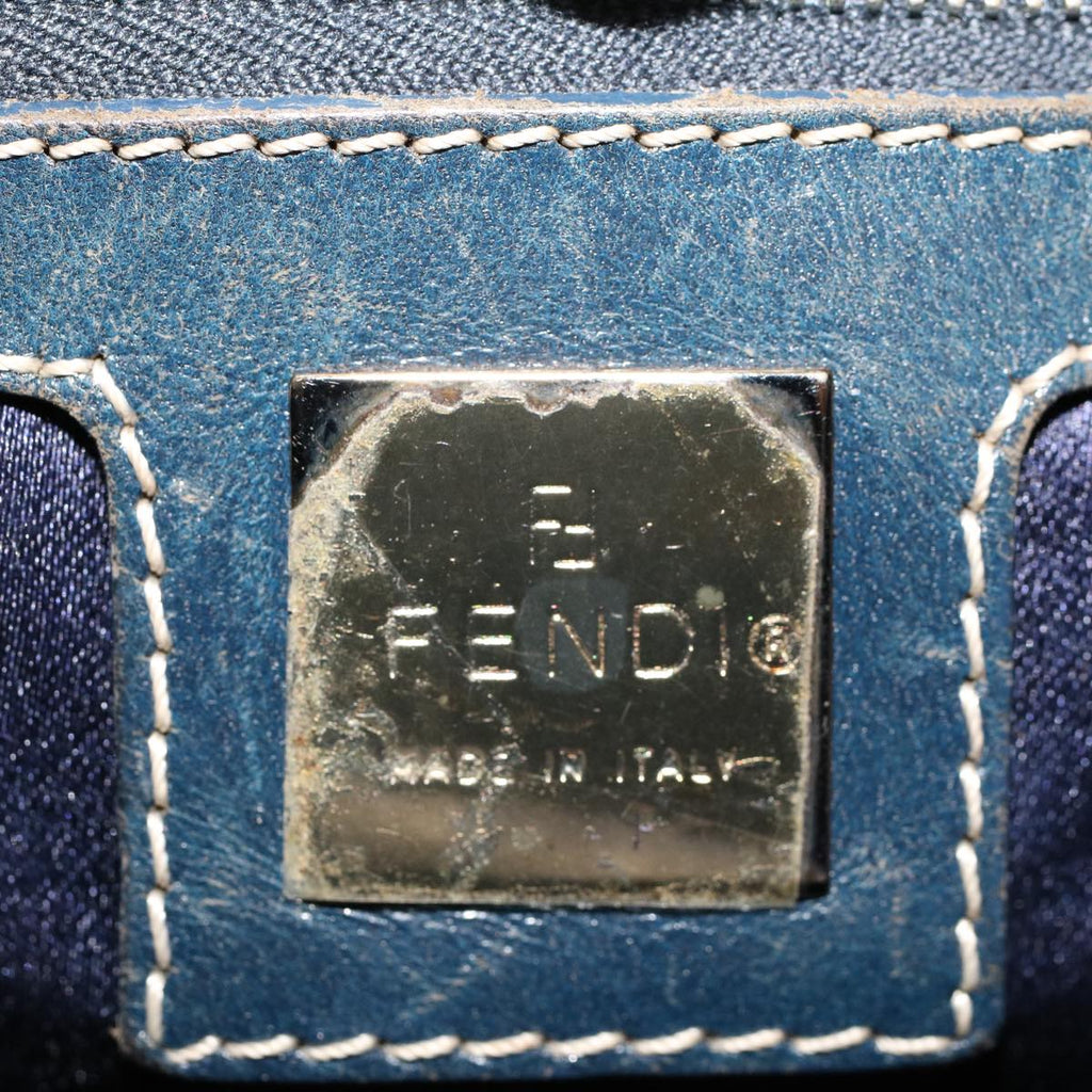 FENDI Zucchino Canvas Hand Bag Leather Navy  ki3064