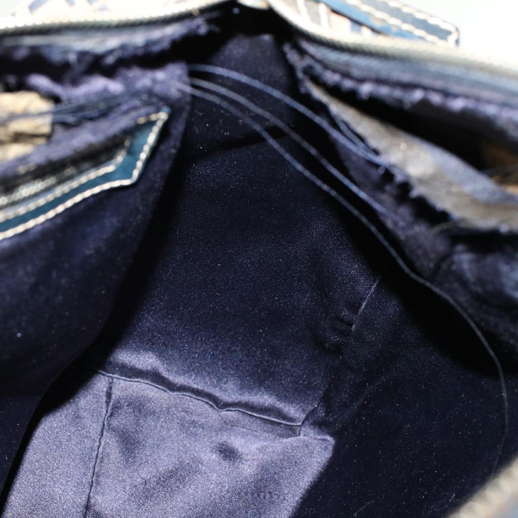 FENDI Zucchino Canvas Hand Bag Leather Navy  ki3064