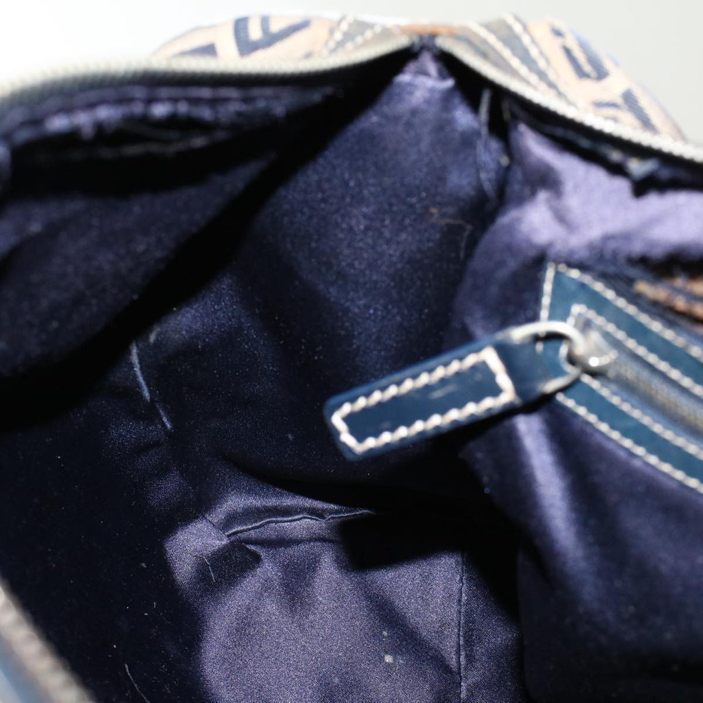 FENDI Zucchino Canvas Hand Bag Leather Navy  ki3064