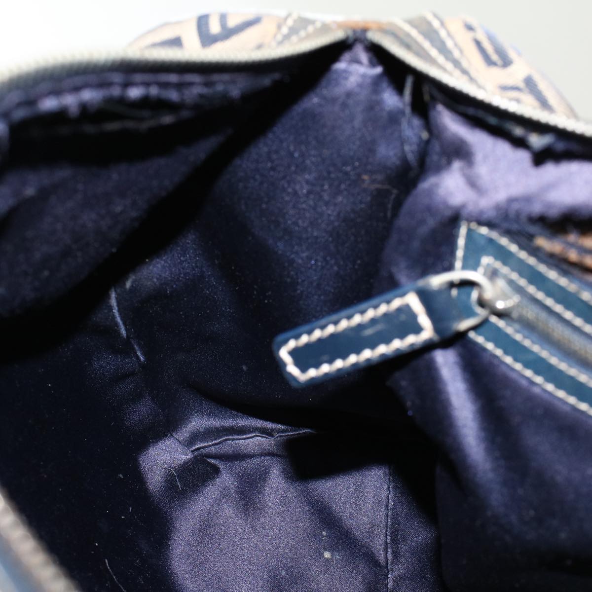 FENDI Zucchino Canvas Hand Bag Leather Navy  ki3064