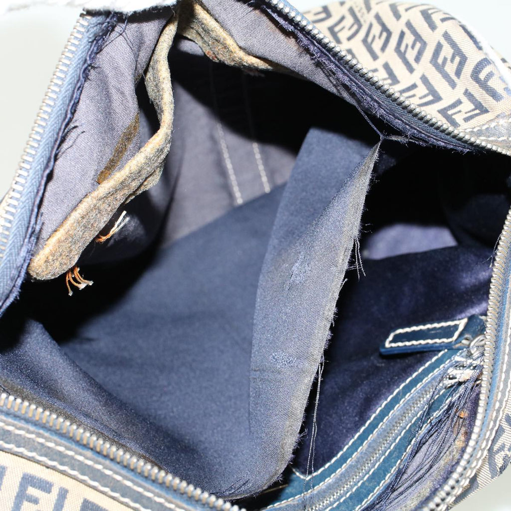 FENDI Zucchino Canvas Hand Bag Leather Navy  ki3064