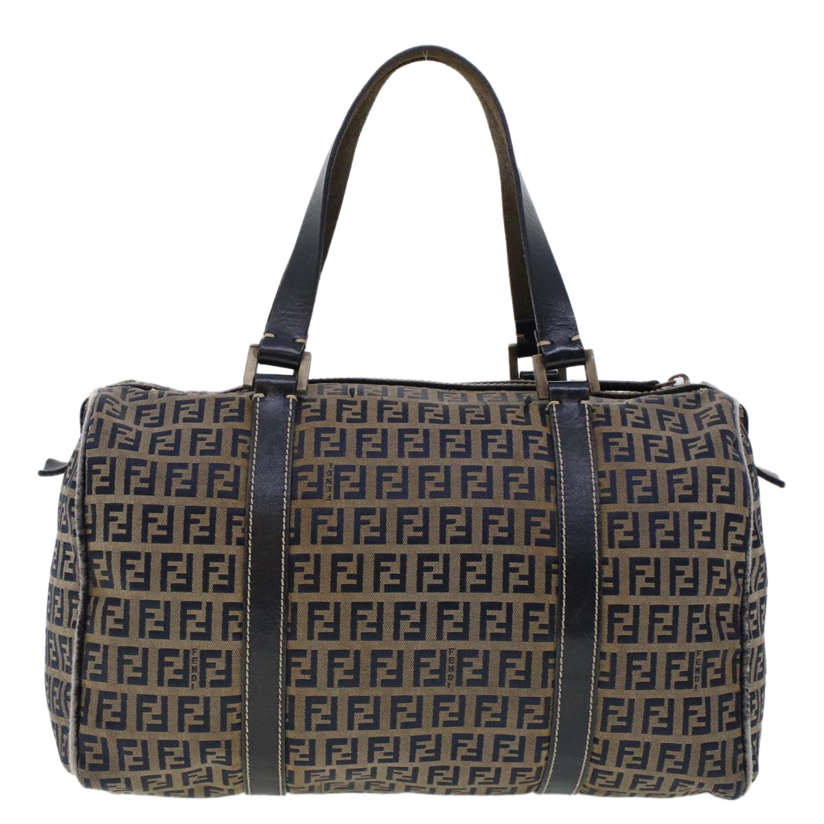 FENDI Zucchino Canvas Hand Bag Leather Navy  ki3064
