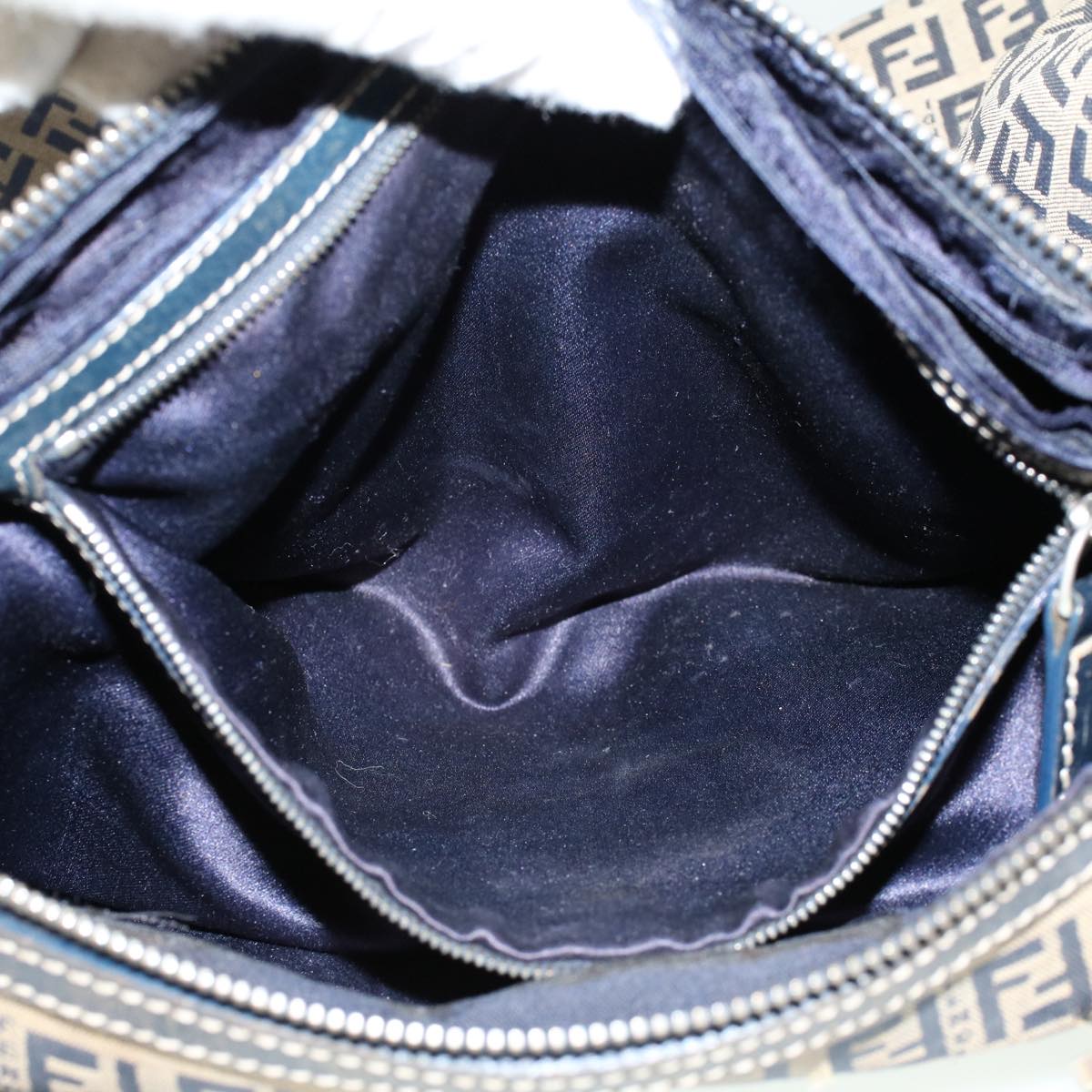 FENDI Zucchino Canvas Hand Bag Leather Navy  ki3064