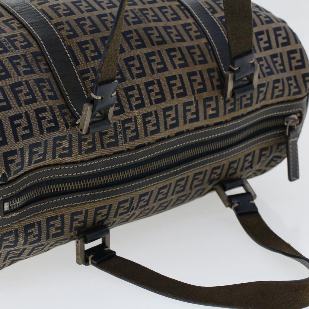 FENDI Zucchino Canvas Hand Bag Leather Navy  ki3064