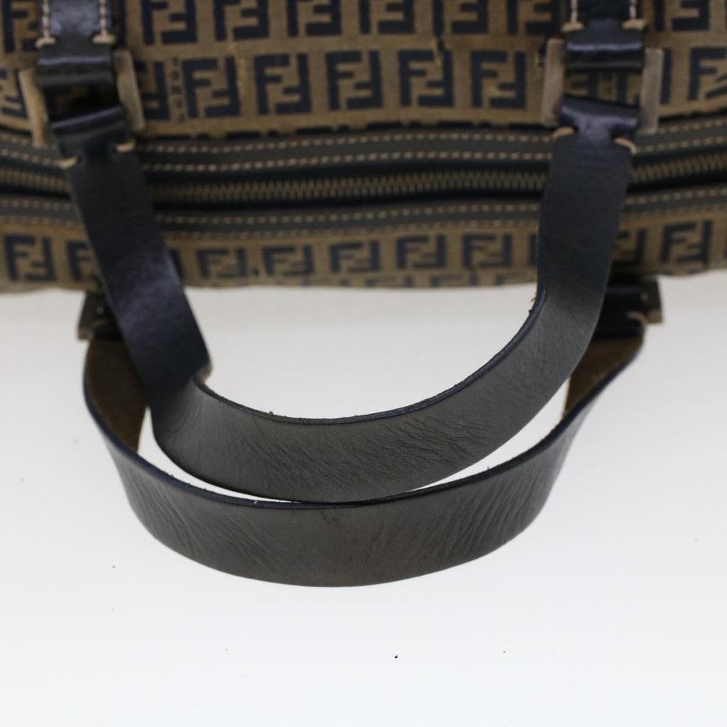 FENDI Zucchino Canvas Hand Bag Leather Navy  ki3064