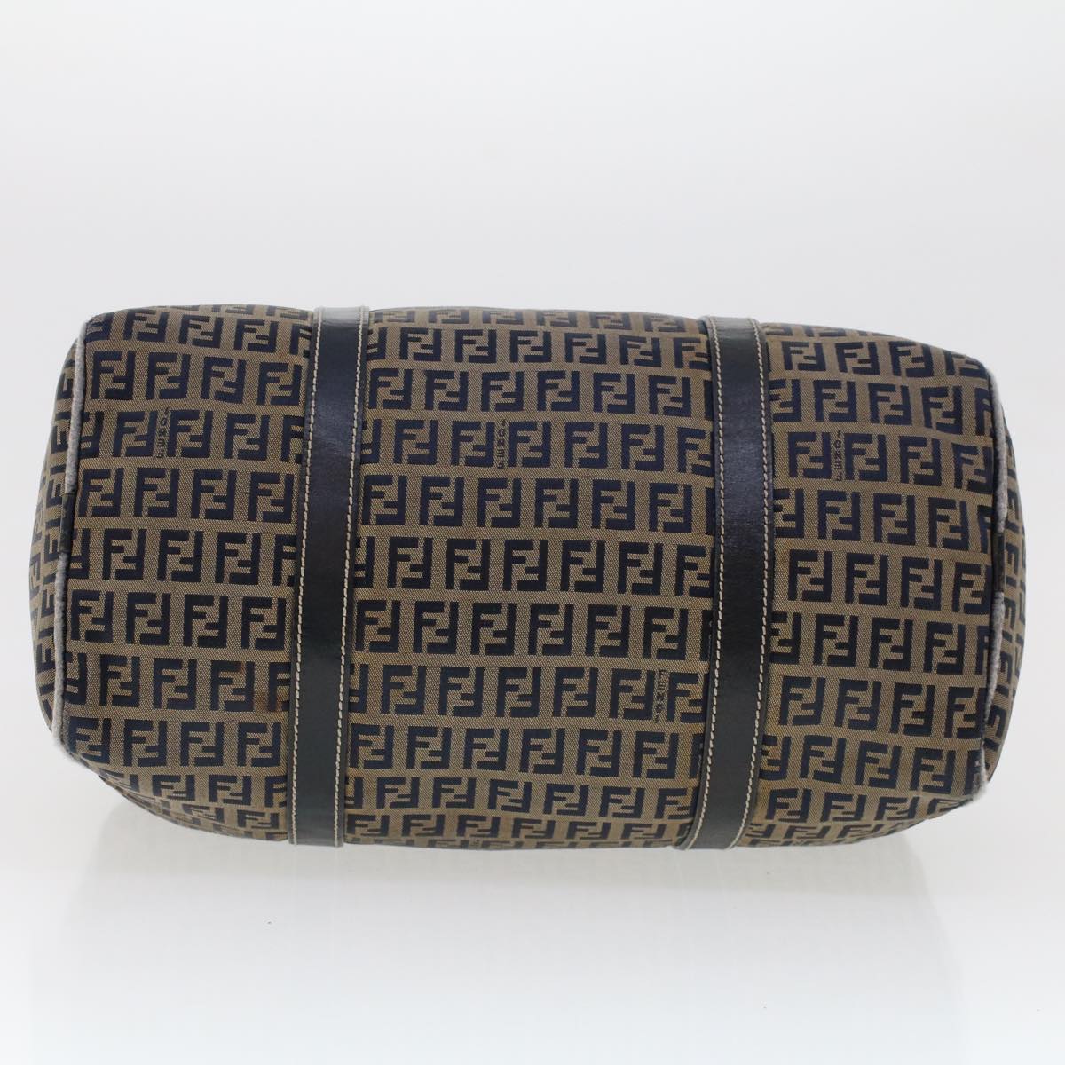 FENDI Zucchino Canvas Hand Bag Leather Navy  ki3064