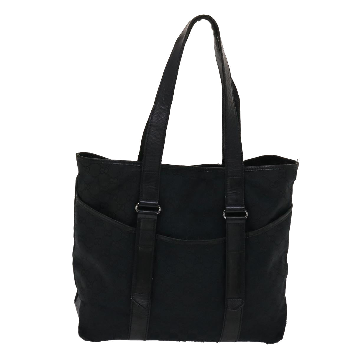 GUCCI GG Canvas Tote Bag Leather Black 145971  ki3198