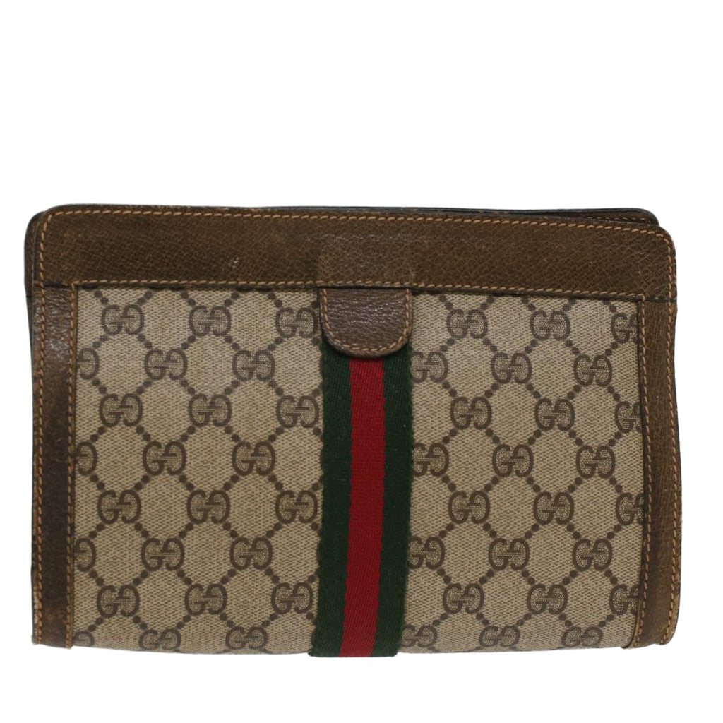 GUCCI GG Canvas Web Sherry Line Clutch Bag Beige Red 67.014.2125  ki3236