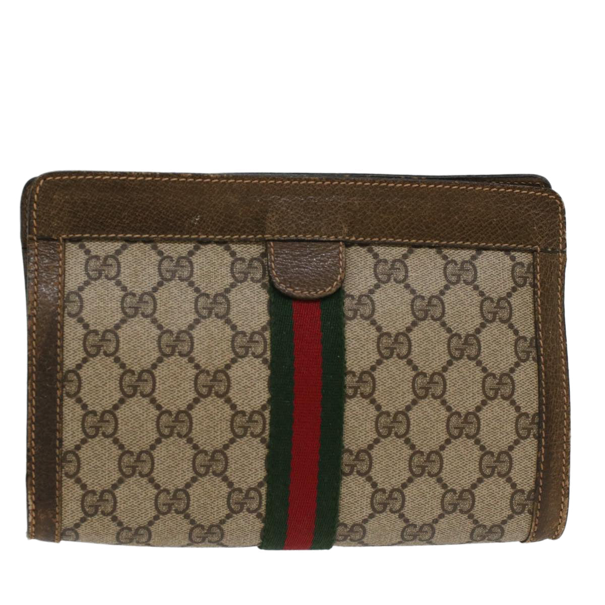 GUCCI GG Canvas Web Sherry Line Clutch Bag Beige Red 67.014.2125  ki3236