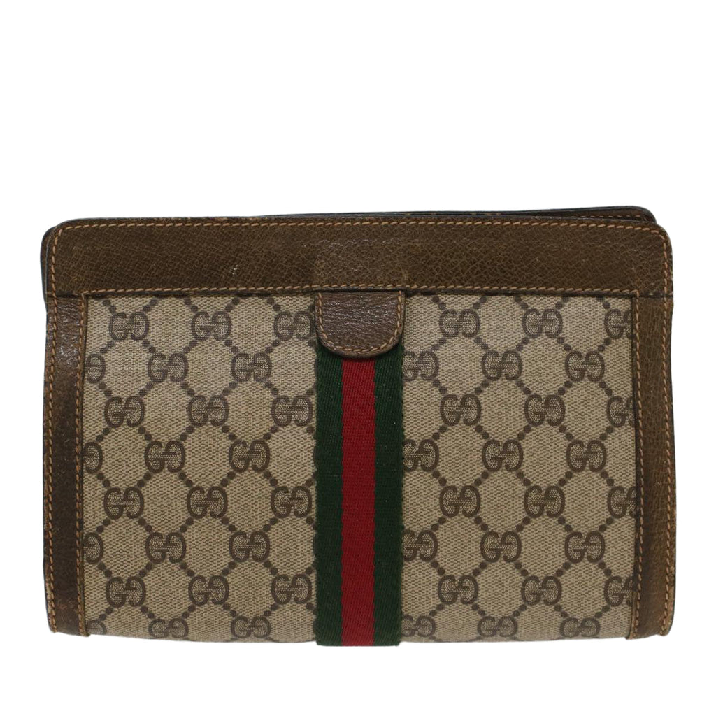 GUCCI GG Canvas Web Sherry Line Clutch Bag Beige Red 67.014.2125  ki3236