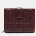 DIOR Burgundy Cannage Leather Lady  Compact French Wallet