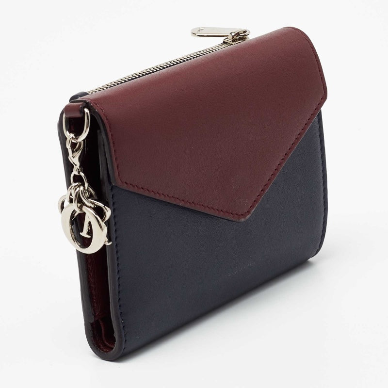DIOR Burgundy/Dark Blue Leather issimo Envelope Wallet