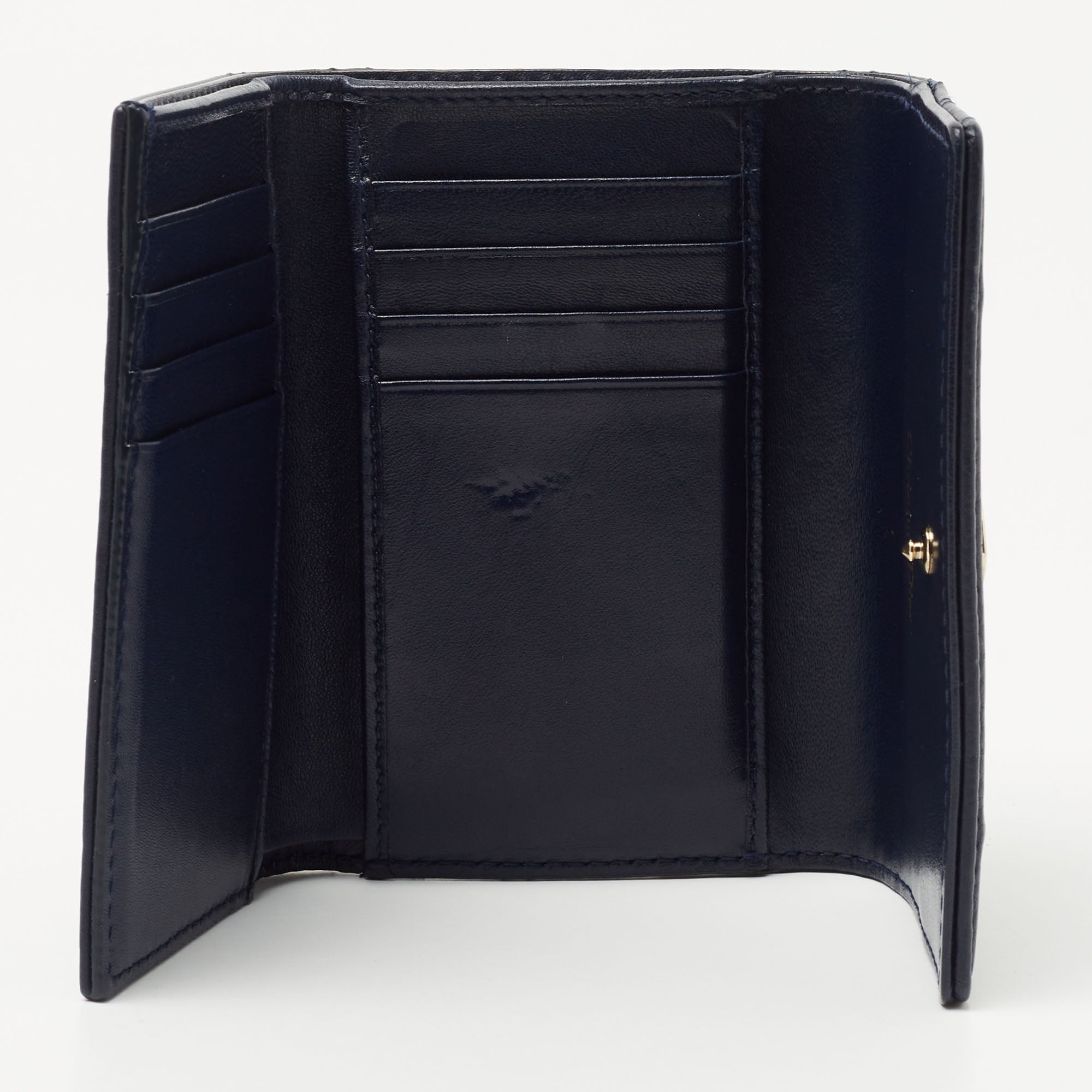 DIOR Blue Leather ama Trifold Wallet