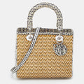 DIOR Beige/Monochrome Woven Straw and Watersnake Medium Lady  Tote